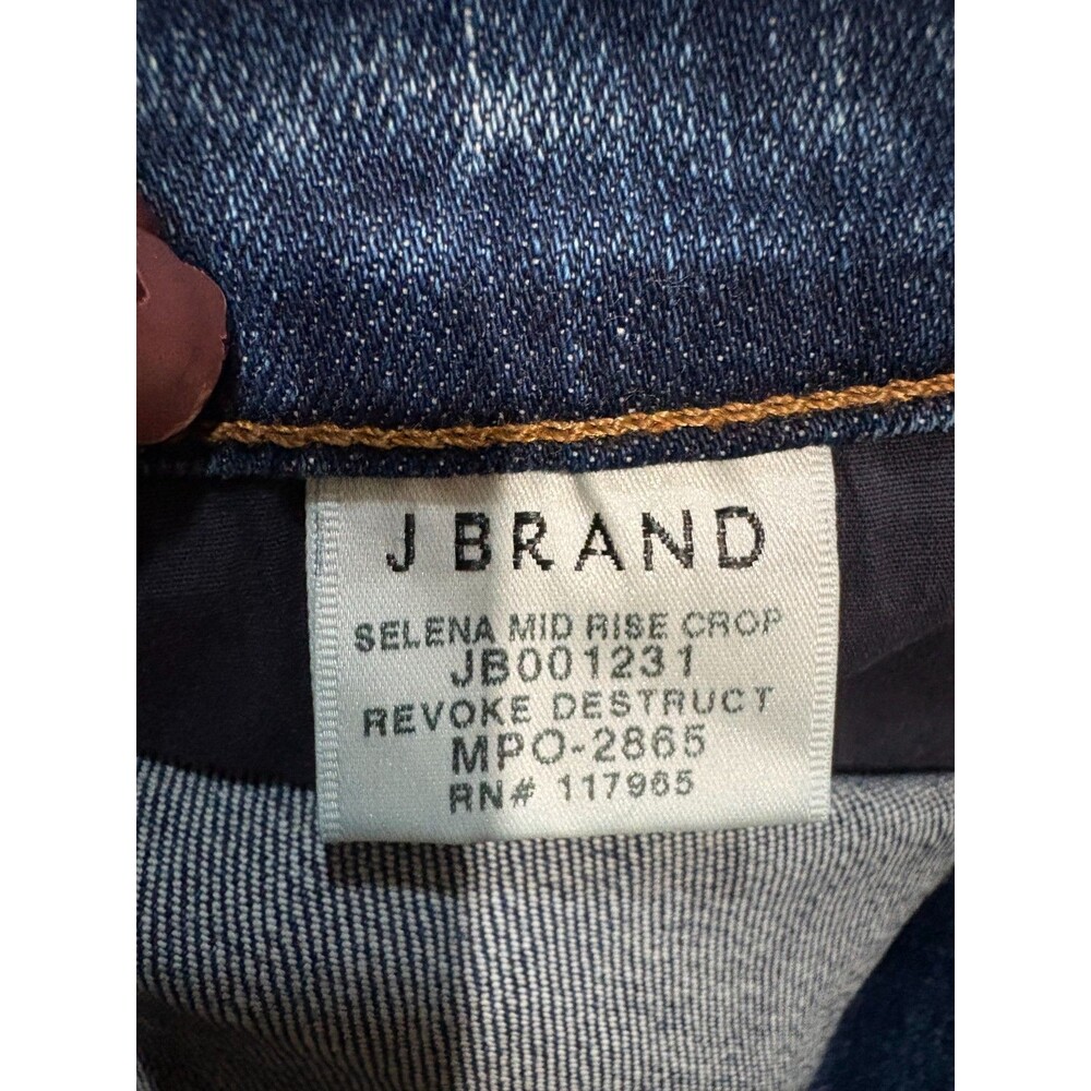 J Brand Women's 32 Mid Rise Cropped Bootcut Jeans Frayed Hem Distressed Knee Den - Picture 8 of 10